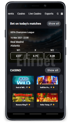 LuckyBet mobile menu of Android