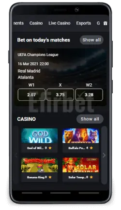 LuckyBet mobile menu of Android