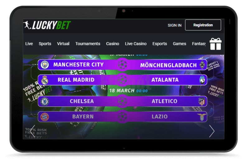 LuckyBet mobile version for tablet