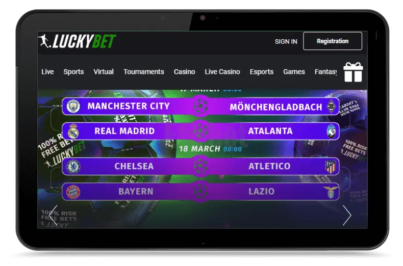 LuckyBet mobile version for tablet