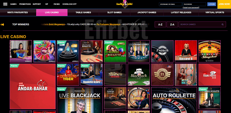 LuckyNiki live casino