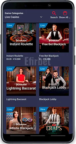 Maria mobile live casino for Android