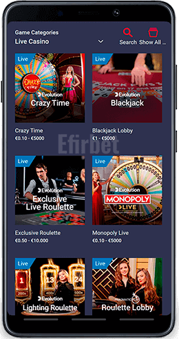 Maria mobile live casino app