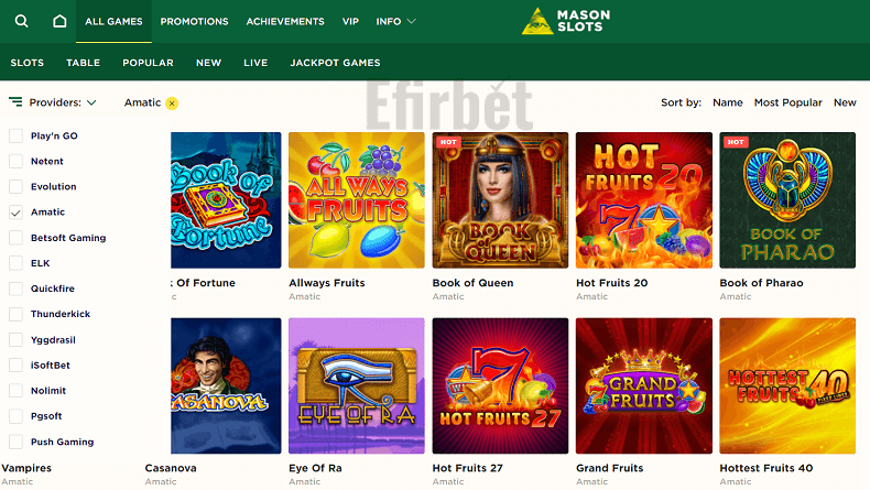 MasonSlots Casino Navigation