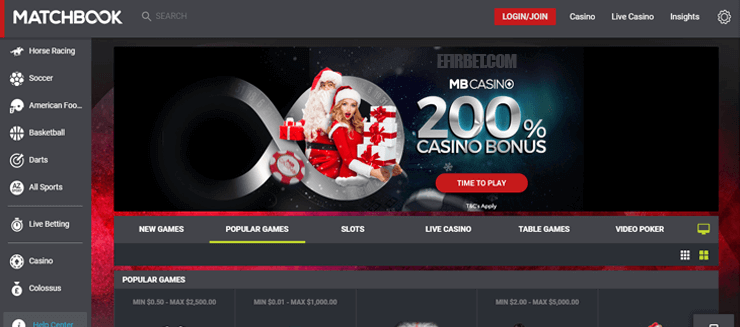 matchbook casino section