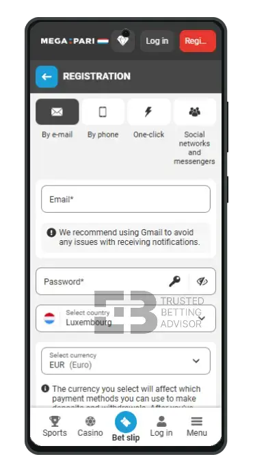Megapari App Android Registration Form