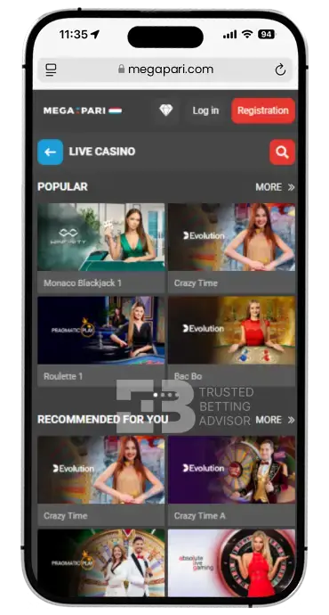 Megapari App iOS Live Casino
