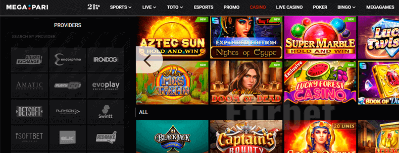 MegaPari casino homepage