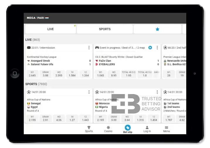 Megapari Mobile Version Tablet