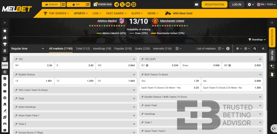 Melbet Nigeria Betting Markets