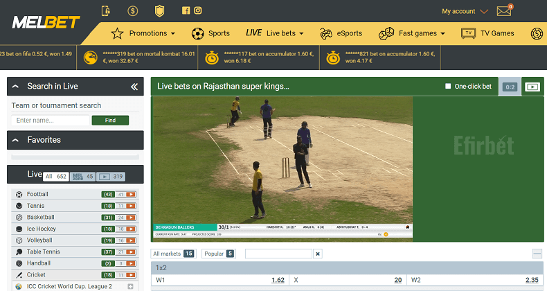Melbet cricket live streaming