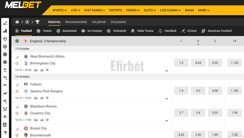 Melbet EFL Championship betting