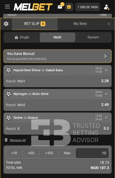 Melbet Welcome Bonus Qualifying Betslip NG