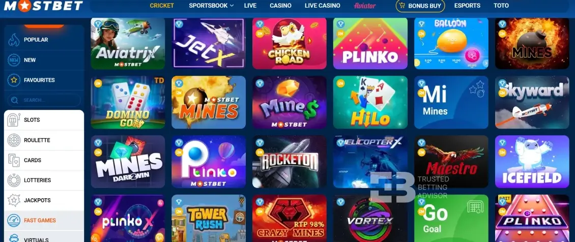 Mostbet fast games section