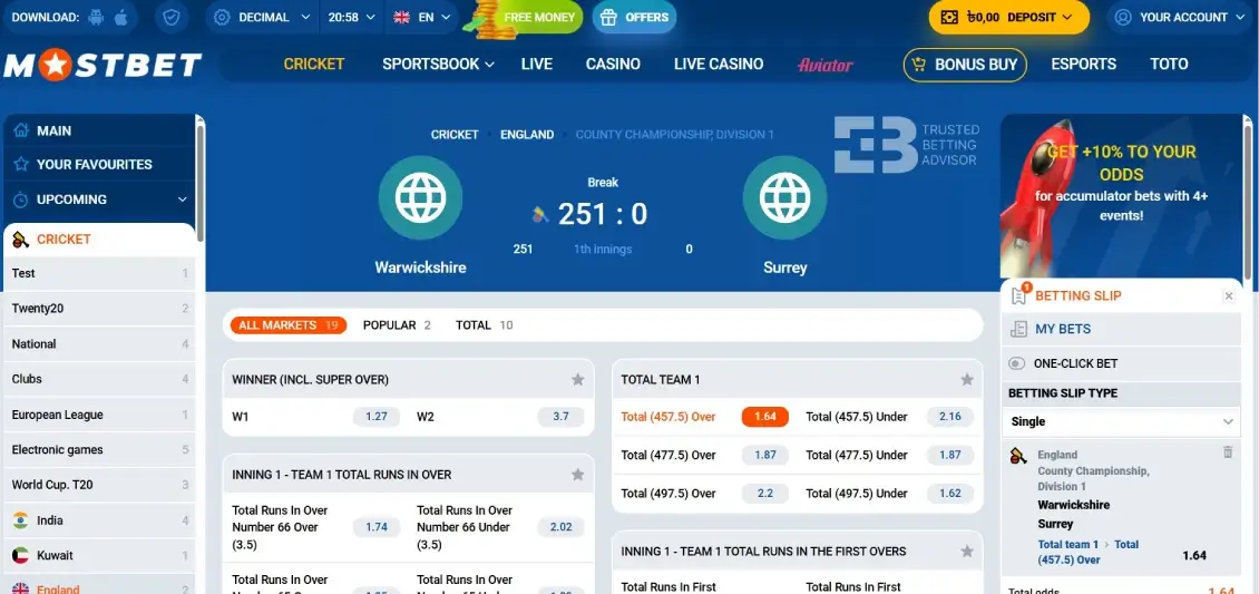 Mostbet live betting sports