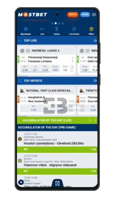 Mostbet mobile verion Screeshot