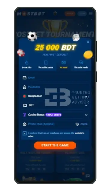 How to register through Mostbet App