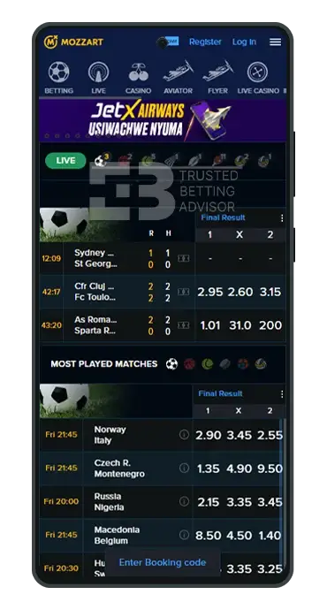 Mozzartbet App Homepage