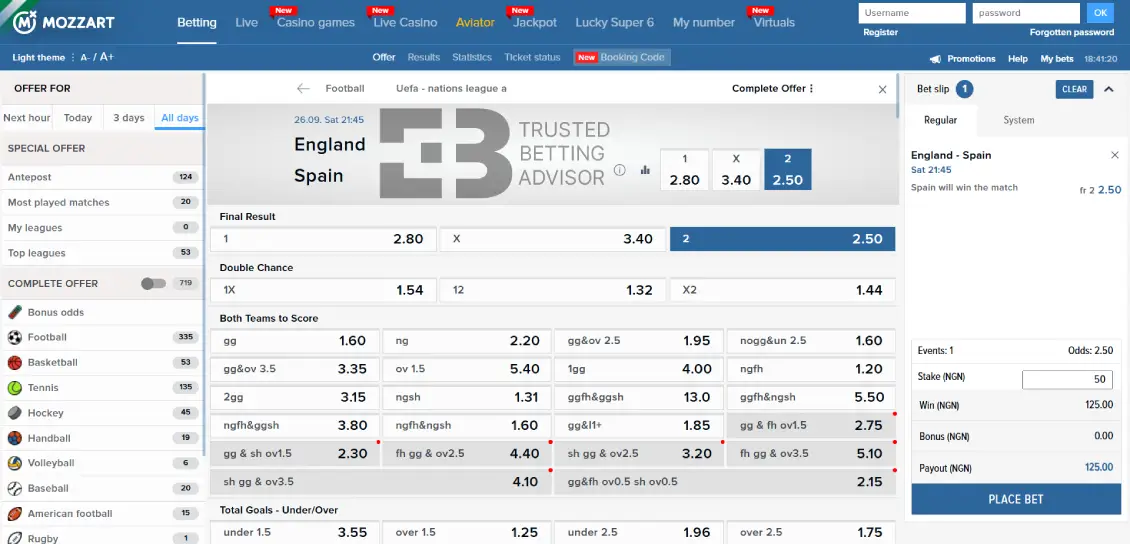 Mozzartbet Nigeria Single Bet
