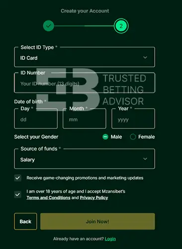 Mzansibet Bonus Code Field