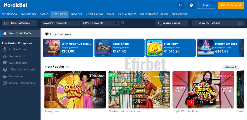 Nordicbet live casino