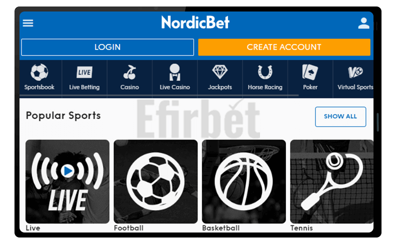 Nordicbet mobile version for tablet