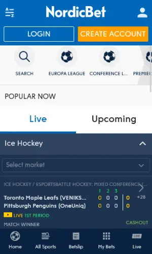 NordicBet mobile website screenshot