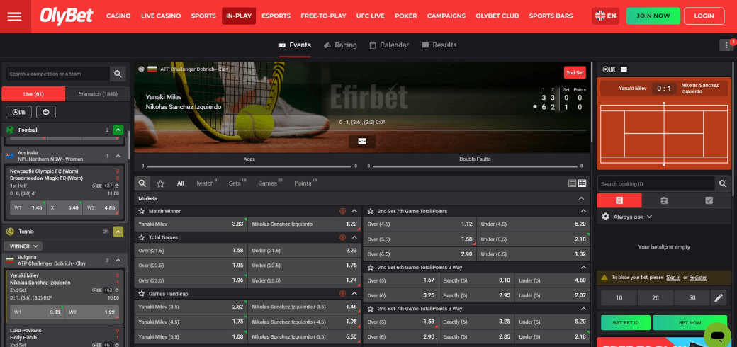 Olybet Live Sports Section