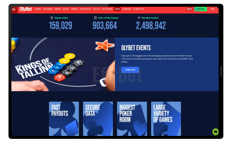 Olybet Mobile Poker Section