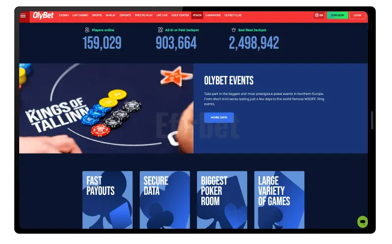 Olybet Mobile Poker Section