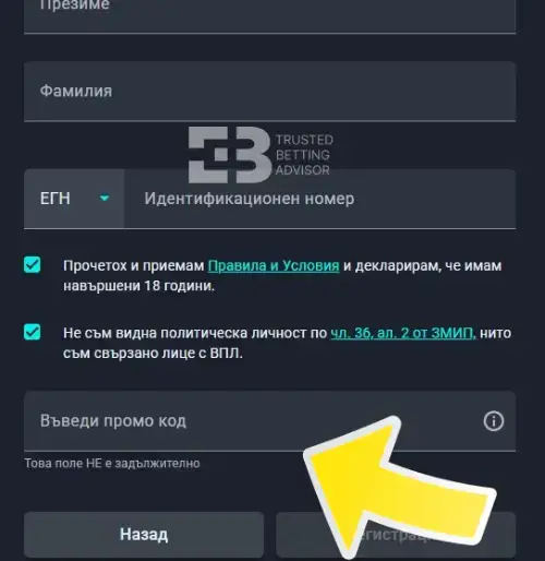 Palms bet bonus code поле