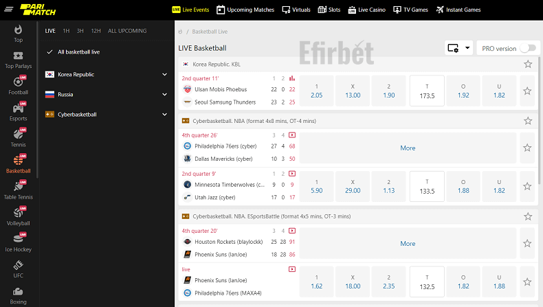 Parimatch basketball betting