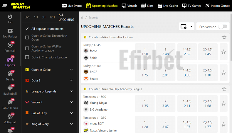 Parimatch eSports betting