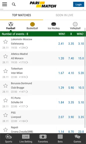 parimatch mobile screenshot