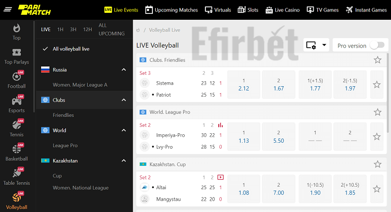 Parimatch volleyall betting