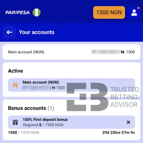 Paripesa Account Balance NG