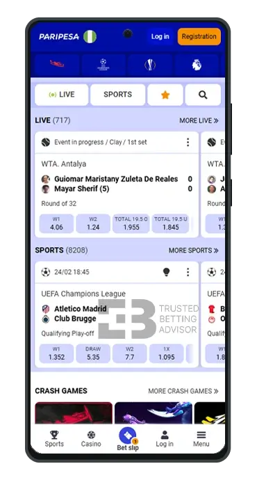 Paripesa App Homepage Android