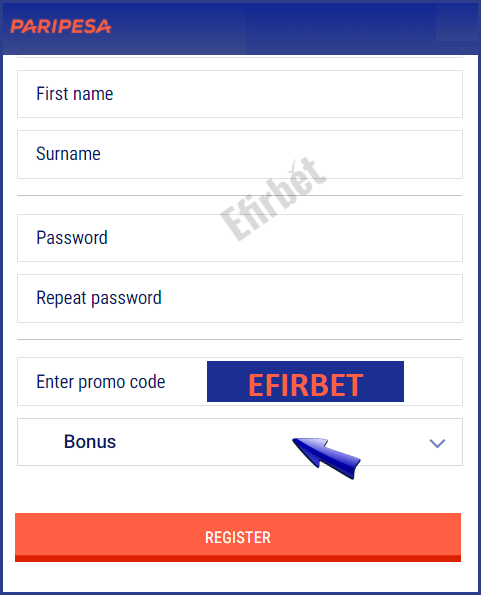 Paripesa bonus code enter