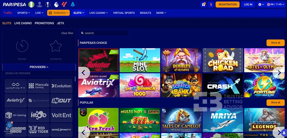 Paripesa Casino Games