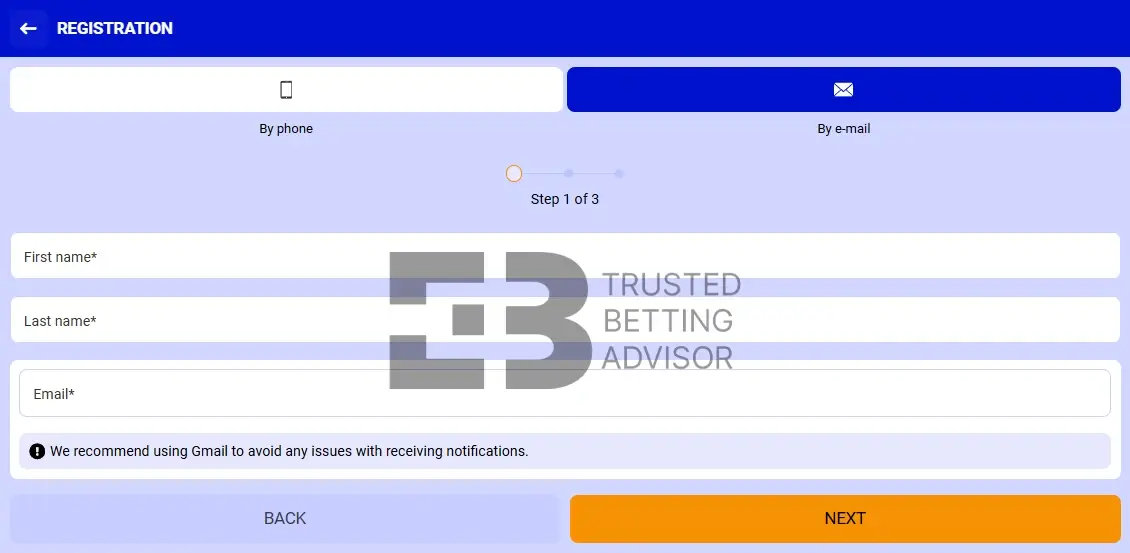 Paripesa Email Registration Form