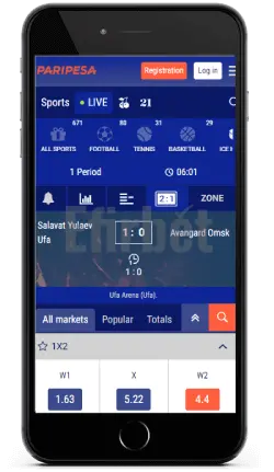 Paripesa mobile In-play on iPhone