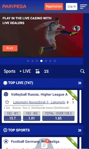 Paripesa mobile screenshot
