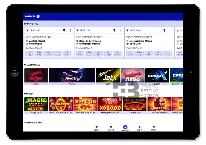 Paripesa Mobile Version Tablet