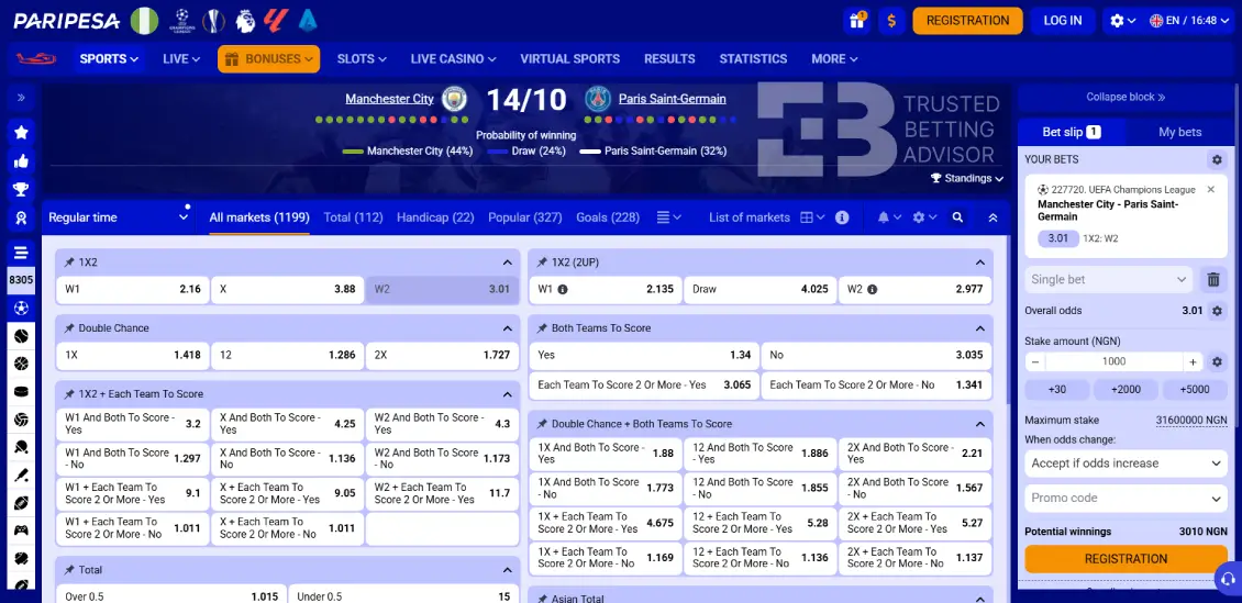 Paripesa Nigeria Single Bet
