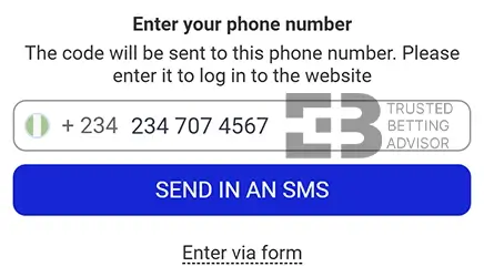 Paripesa SMS Login Form