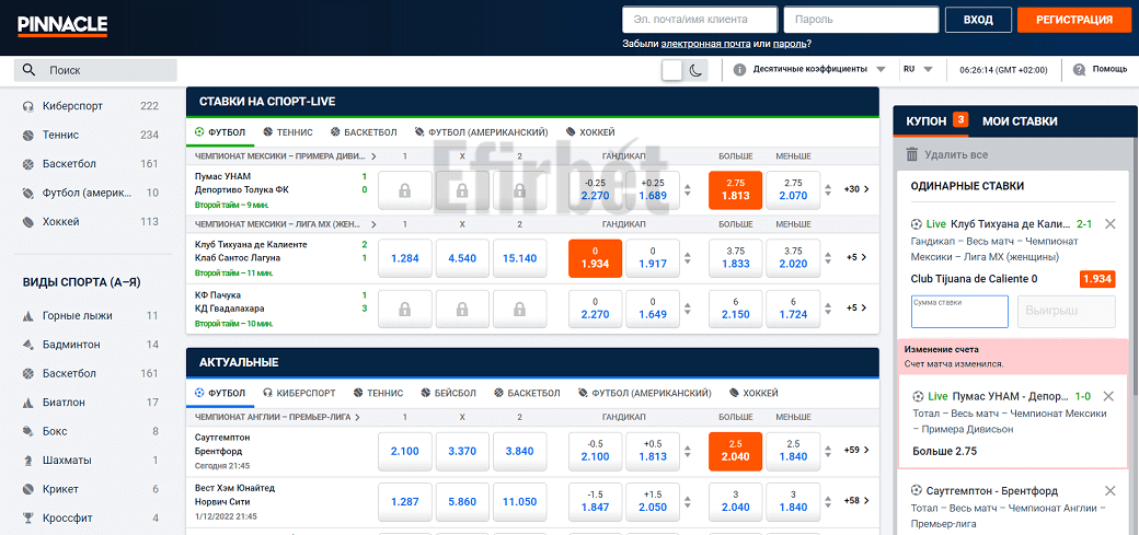 Pinnacle Belarus betting site