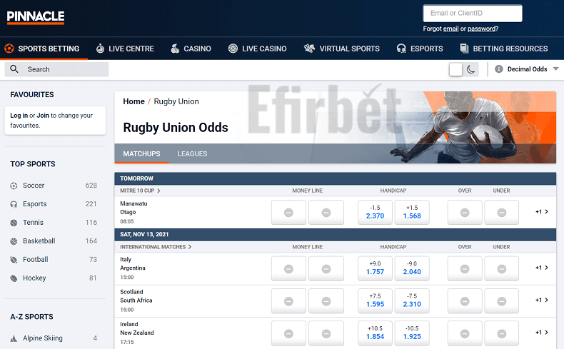 Pinnacle rugby betting