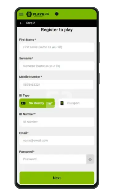 Playa Bets SA Mobile Registration