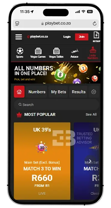 Playbet App iOS Lucky Numbers