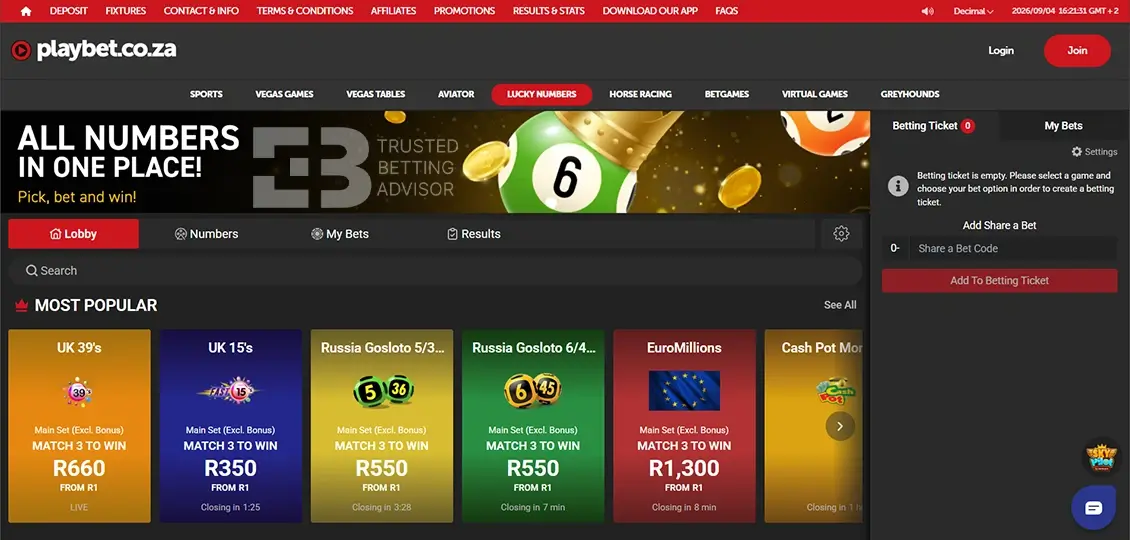 Playbet Lucky Numbers